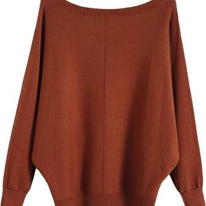 Boatneck, burnt orange batwing sweater OS